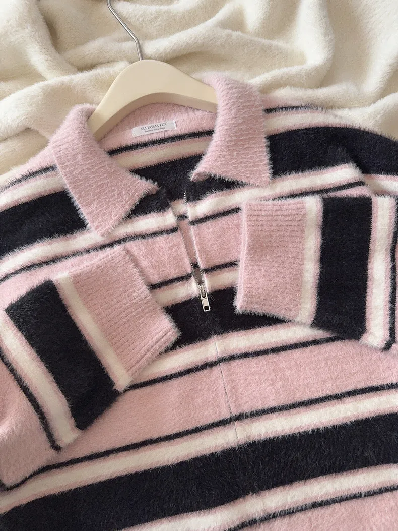 Blackpink faux fur polo oversized sweater