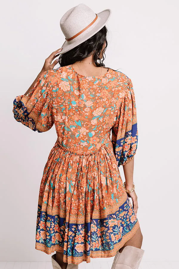 Blissful Bouquet Babydoll Dress In Rust