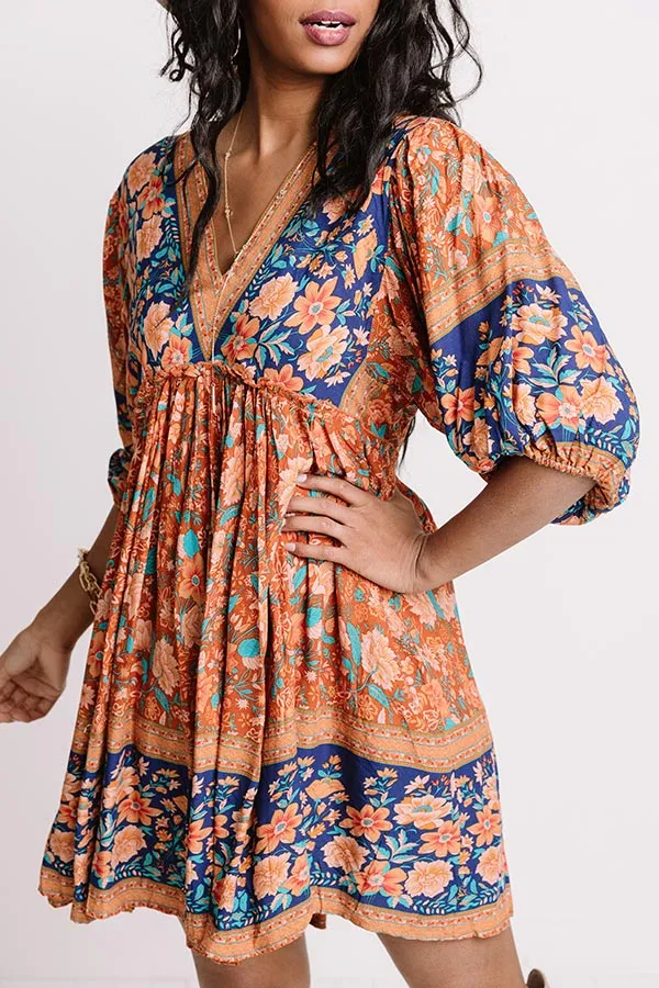 Blissful Bouquet Babydoll Dress In Rust