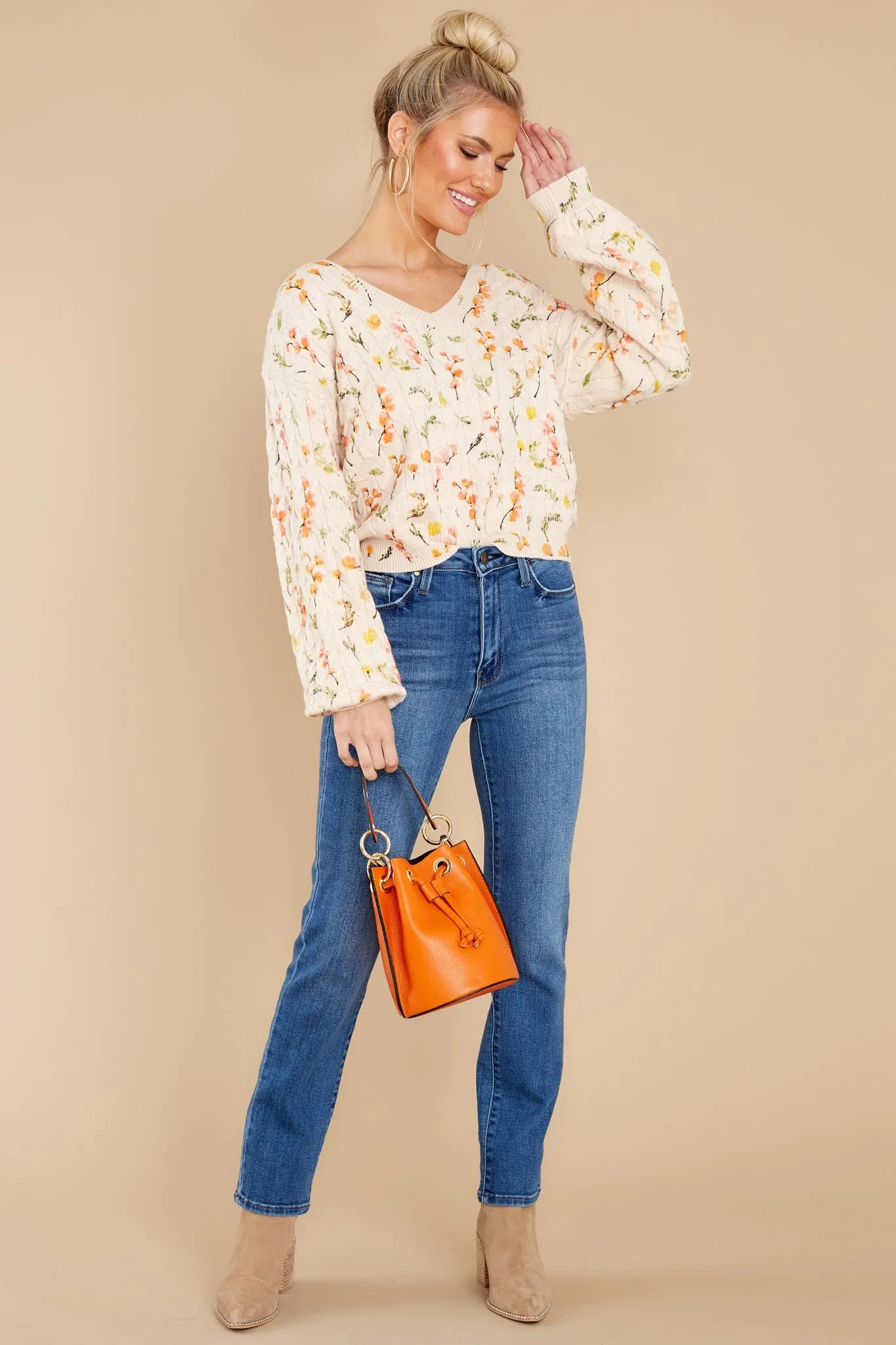 Bloom In Color Ivory Floral Sweater