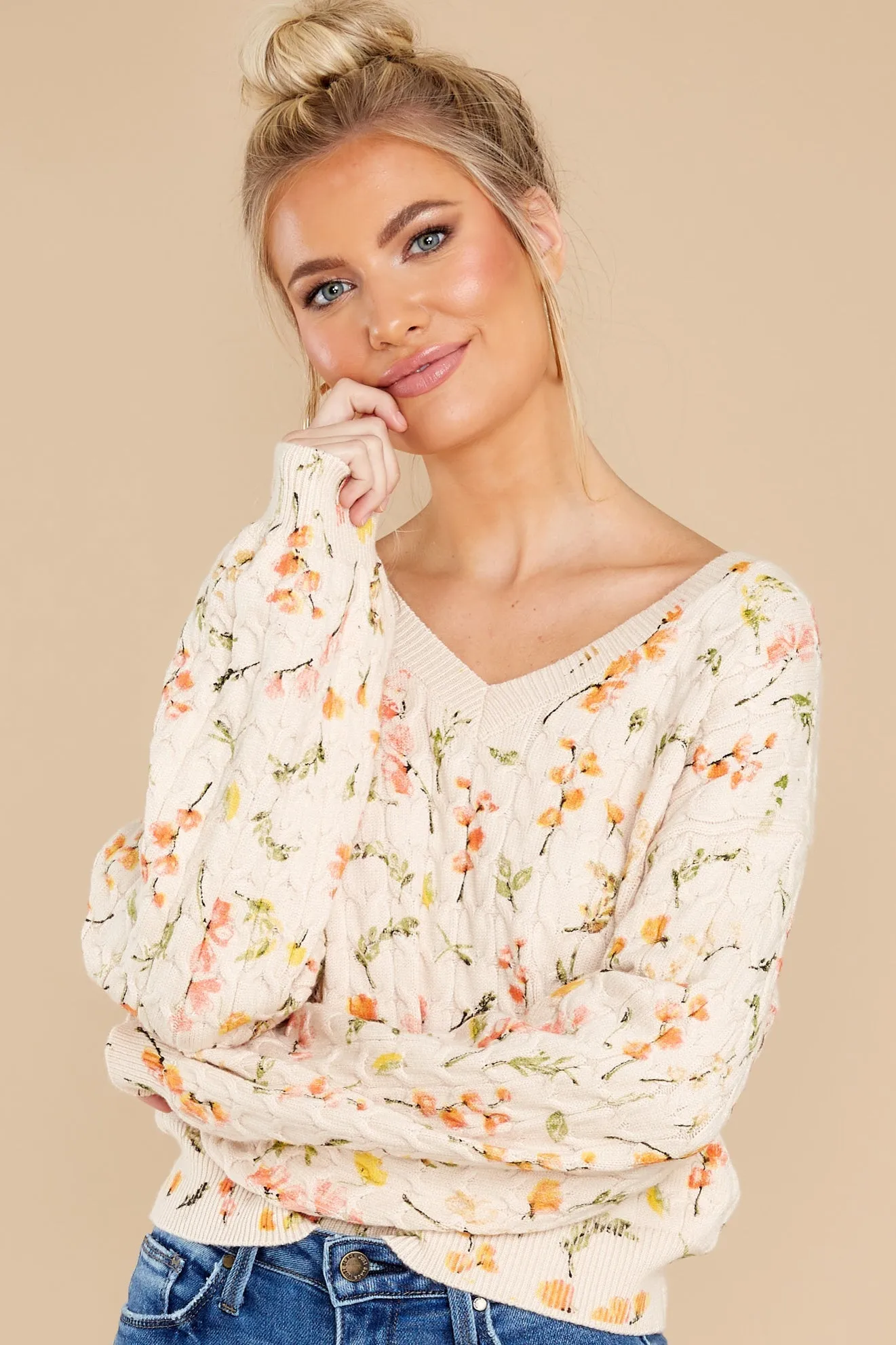 Bloom In Color Ivory Floral Sweater