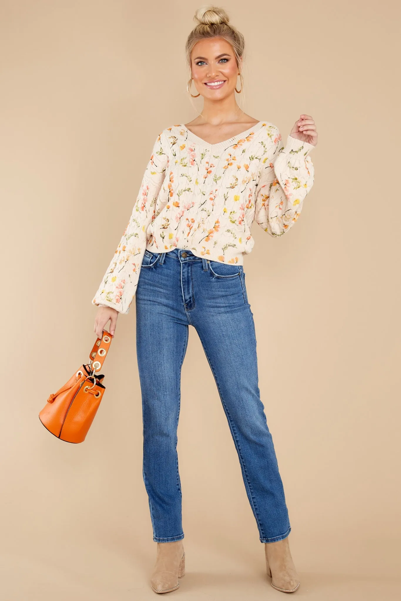 Bloom In Color Ivory Floral Sweater