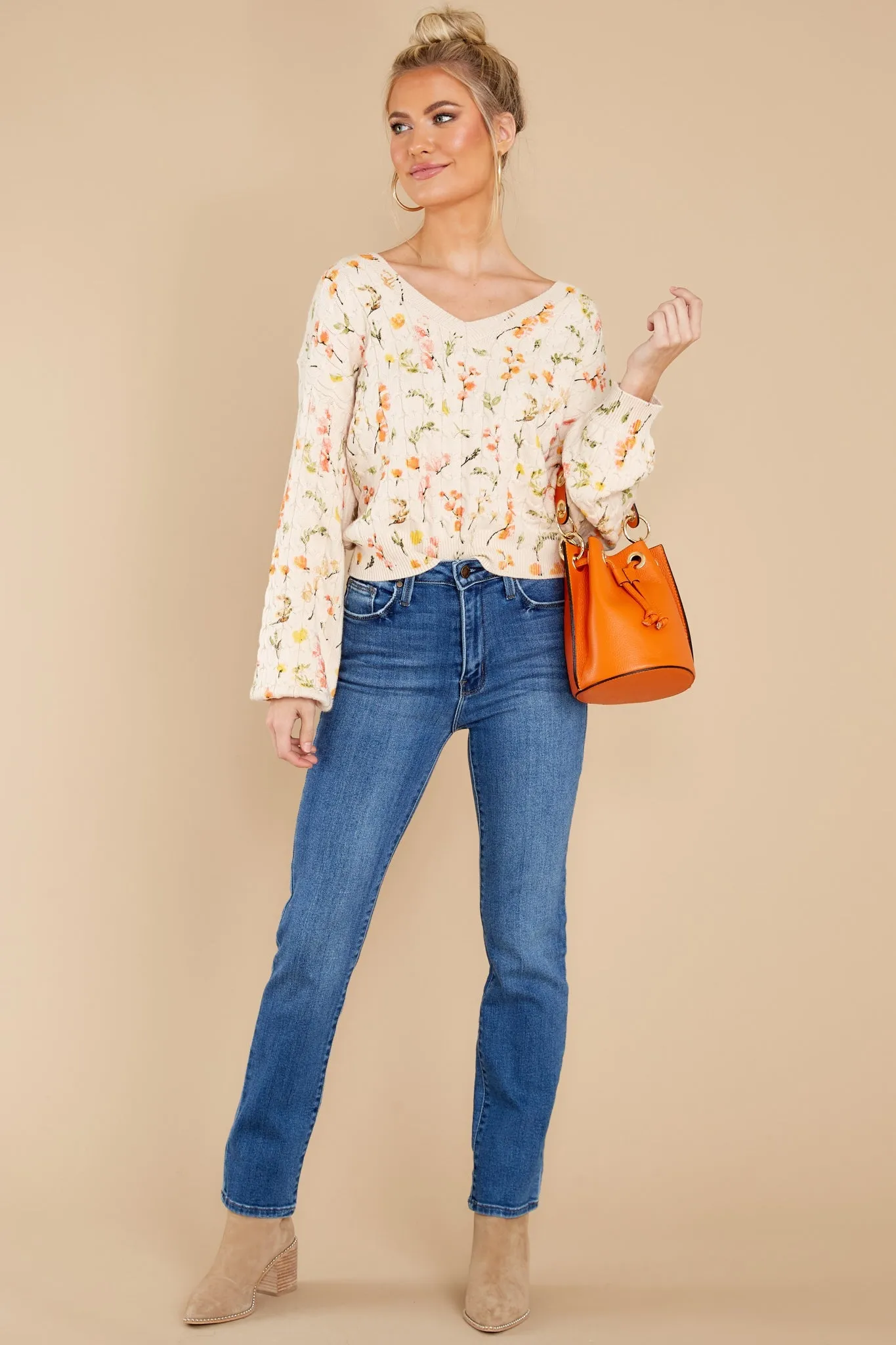 Bloom In Color Ivory Floral Sweater