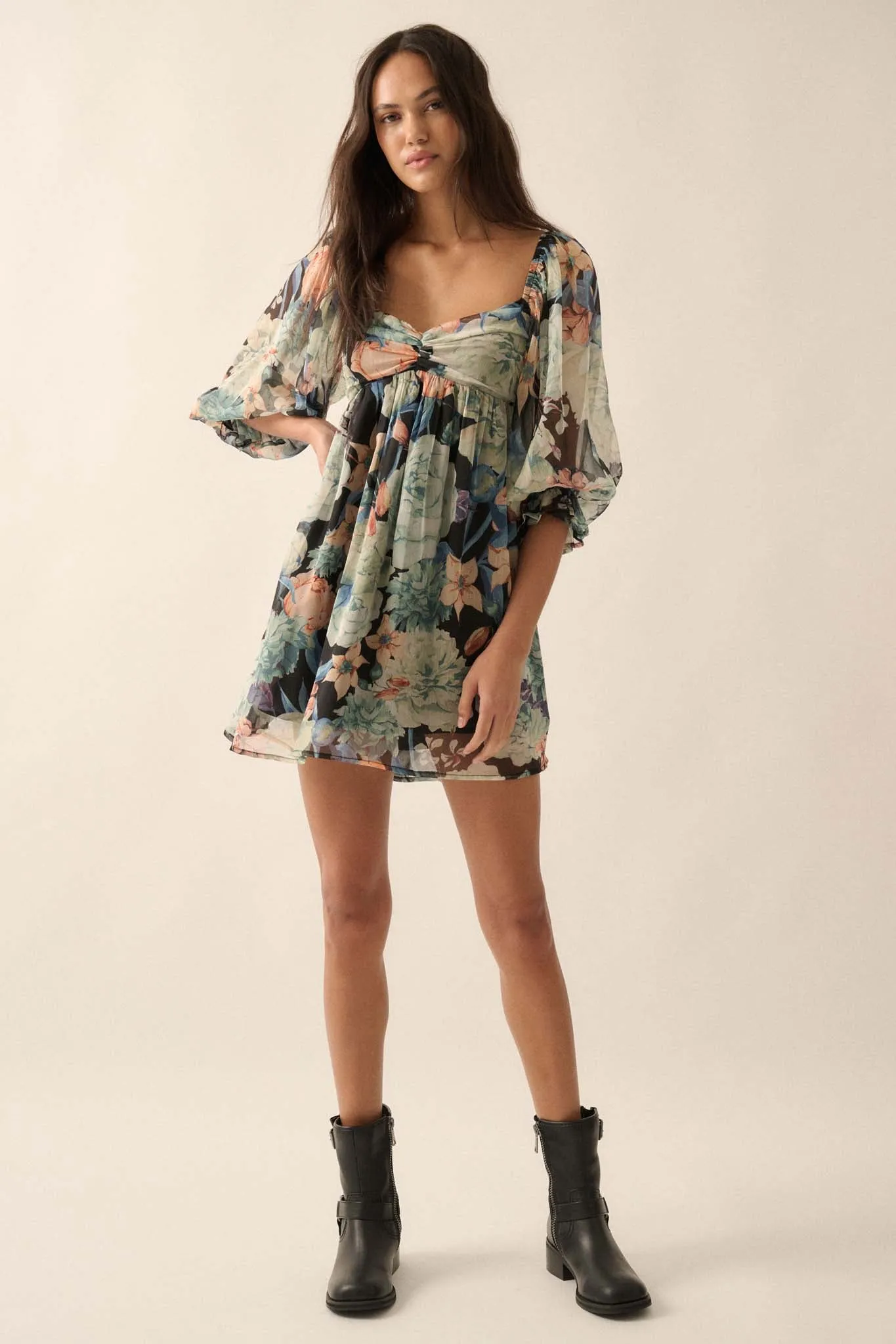 Blooming Belle Floral Chiffon Babydoll Mini Dress