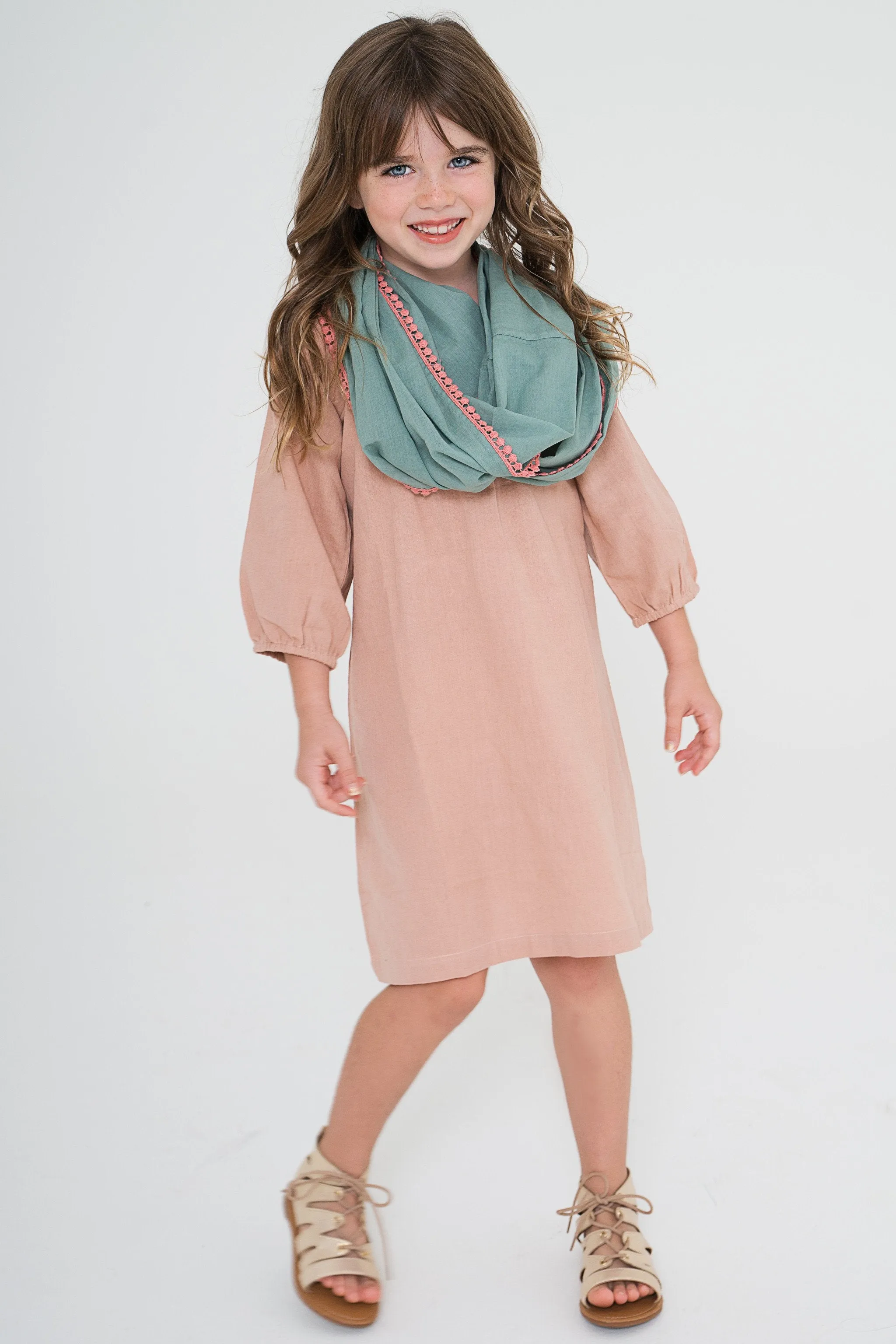 Blush Dress With Teal Infinity Scarf 2-pc. Set