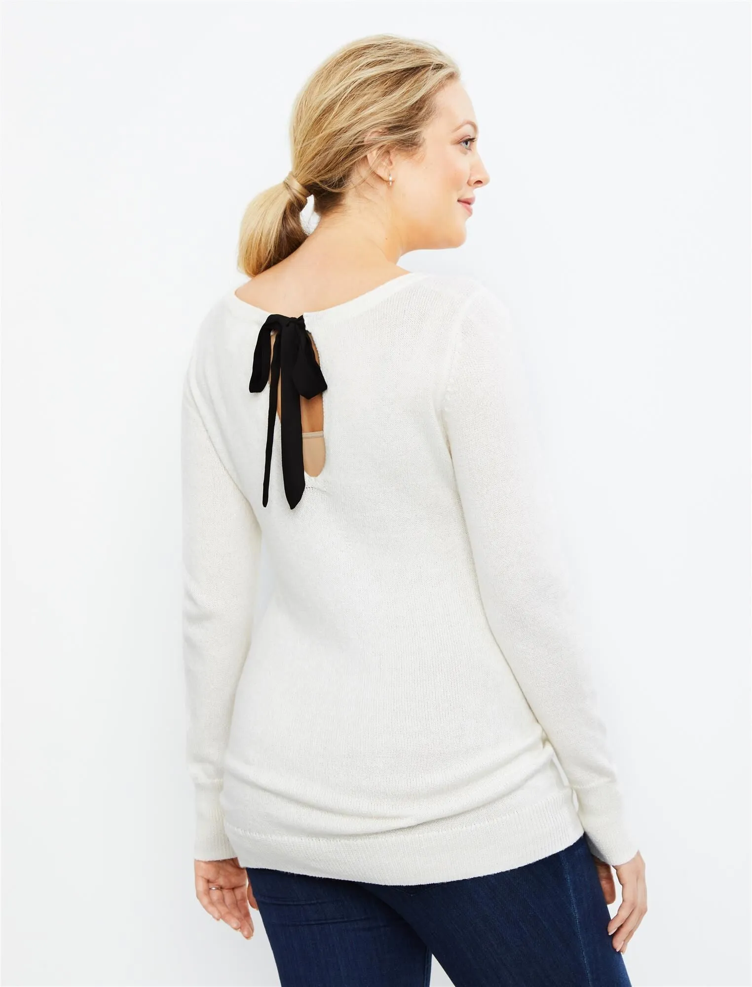 Bow Detail Maternity Sweater in Egret/Black