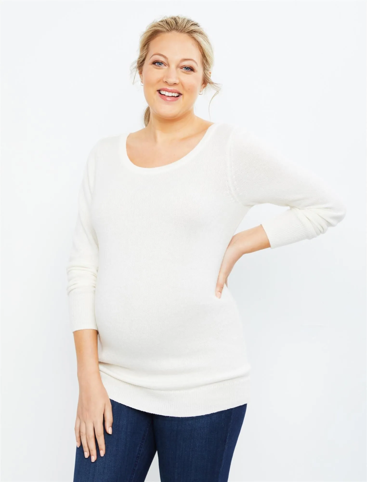 Bow Detail Maternity Sweater in Egret/Black