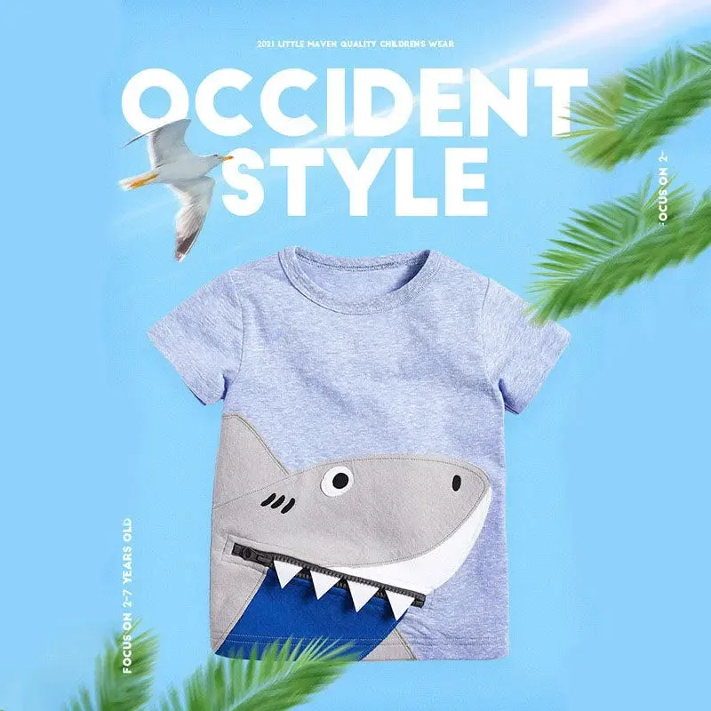 Boy'S T-Shirt Knitted Cotton Short Sleeve Cartoon Children'S T-Shirt