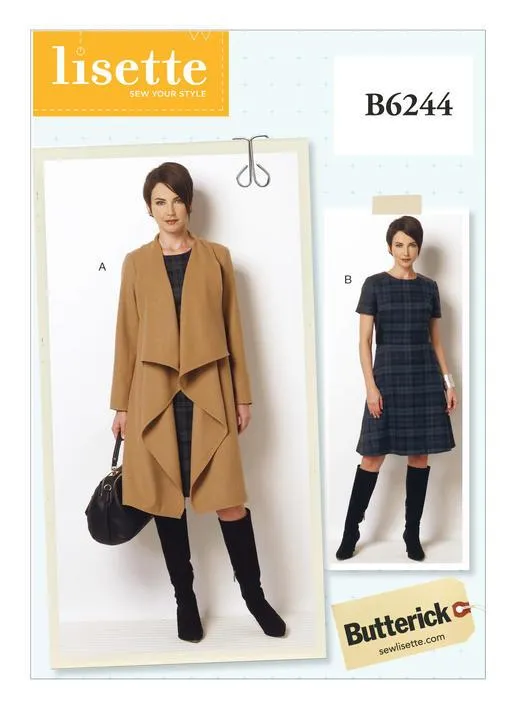 Butterick Pattern B6244 Misses Draped Collar Coat & Dress