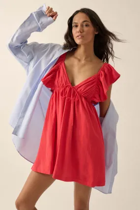 By Nature Ruffled Linen-Blend Babydoll Mini Dress