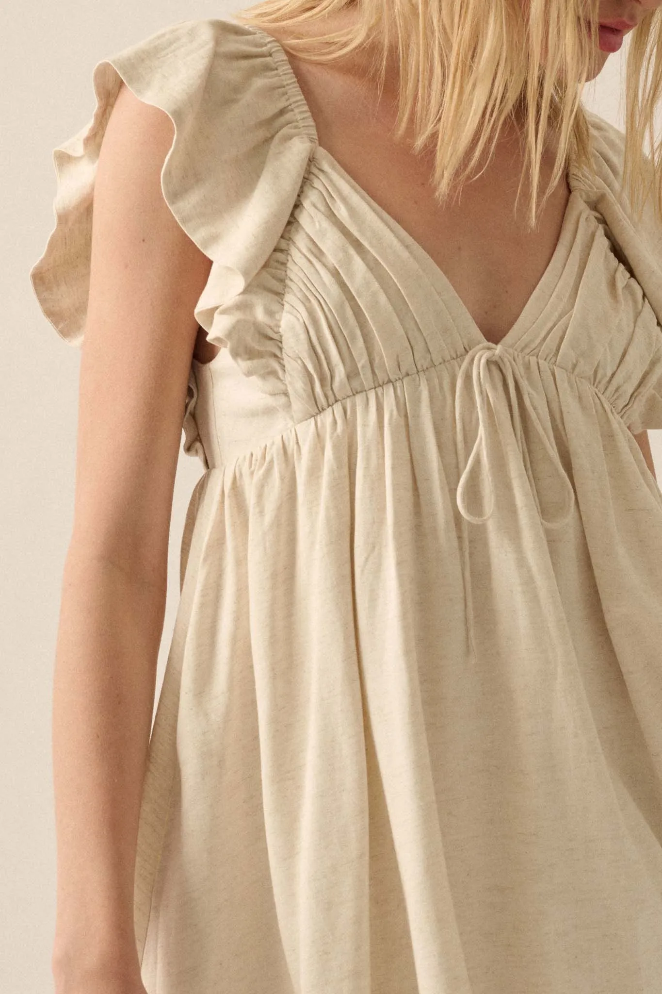 By Nature Ruffled Linen-Blend Babydoll Mini Dress