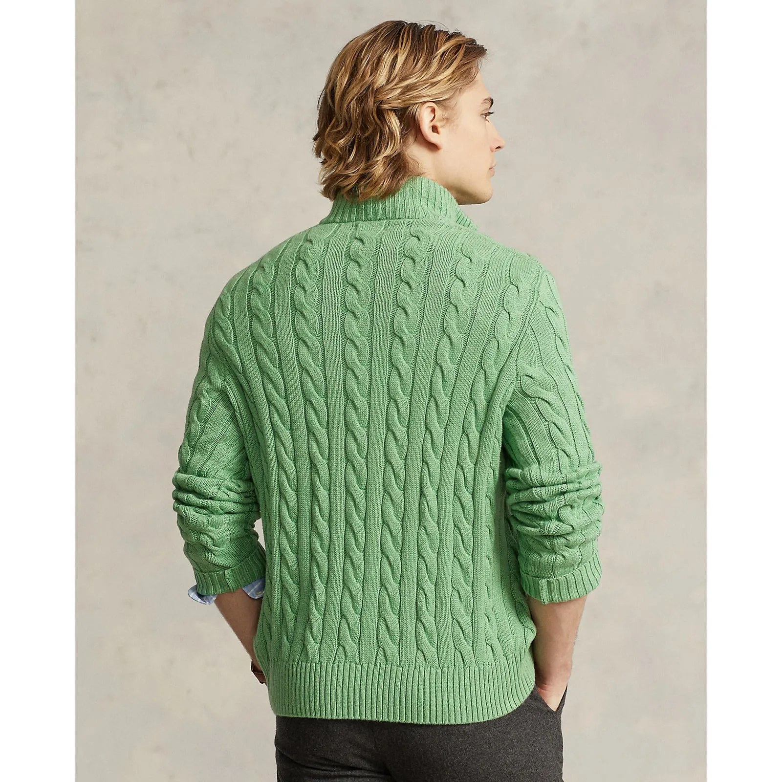 Cable Knit Cotton Sweater - Green Heather