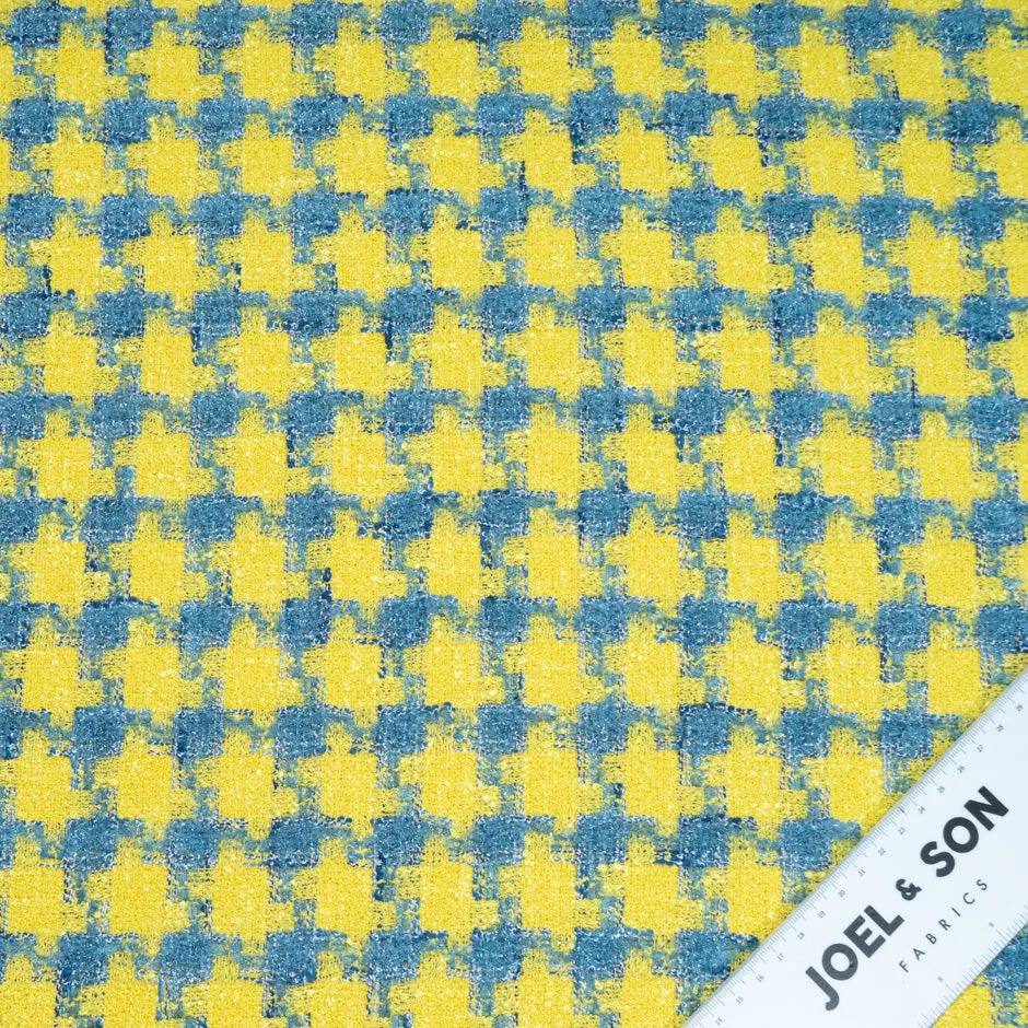 Canary Yellow & Blue Metallic Dogtooth Bouclé