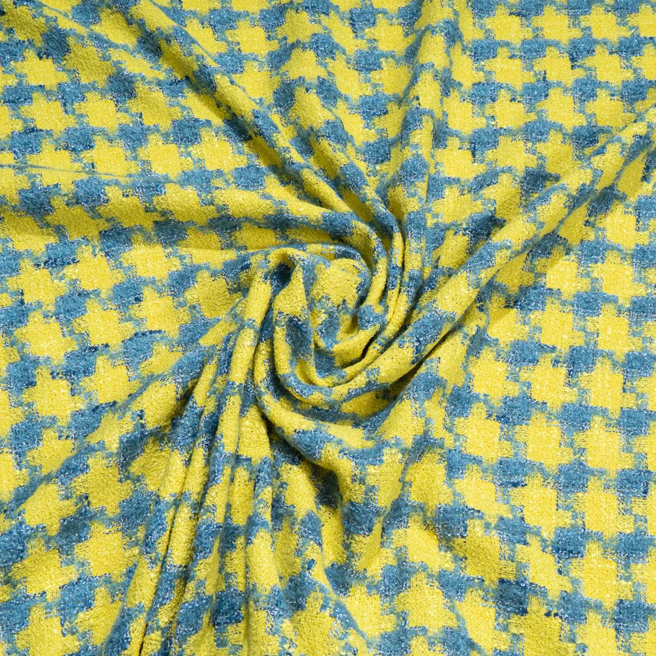 Canary Yellow & Blue Metallic Dogtooth Bouclé