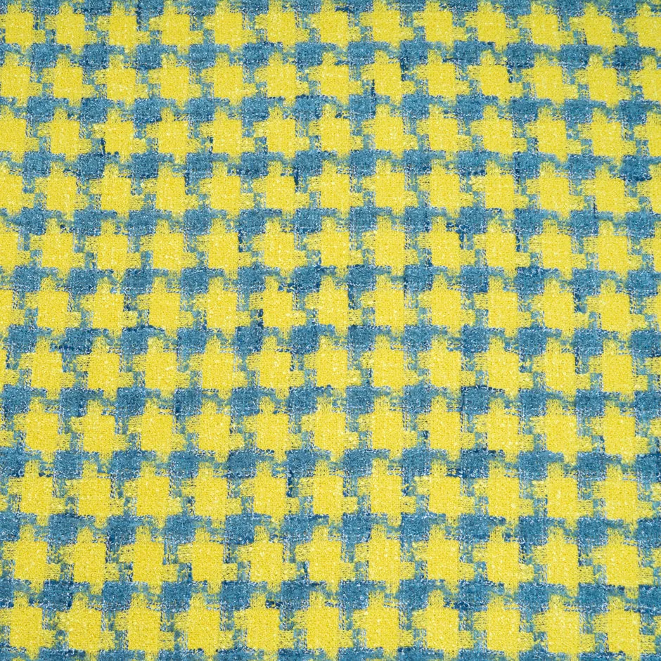 Canary Yellow & Blue Metallic Dogtooth Bouclé