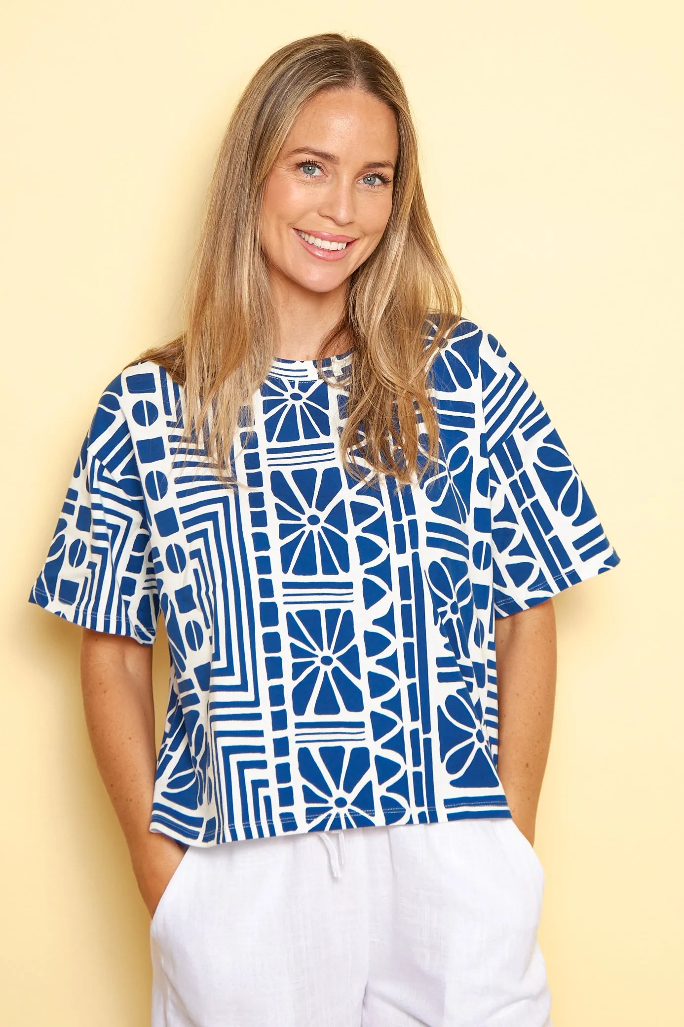 Casablanca Petite Cotton Tee - China Blue Print