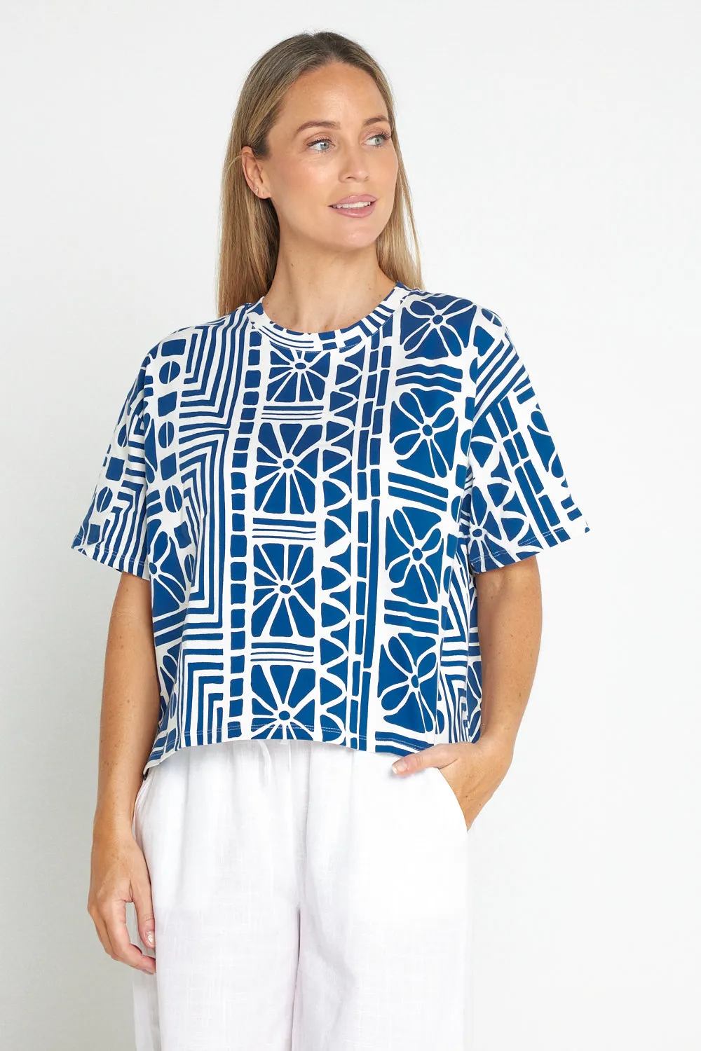 Casablanca Petite Cotton Tee - China Blue Print