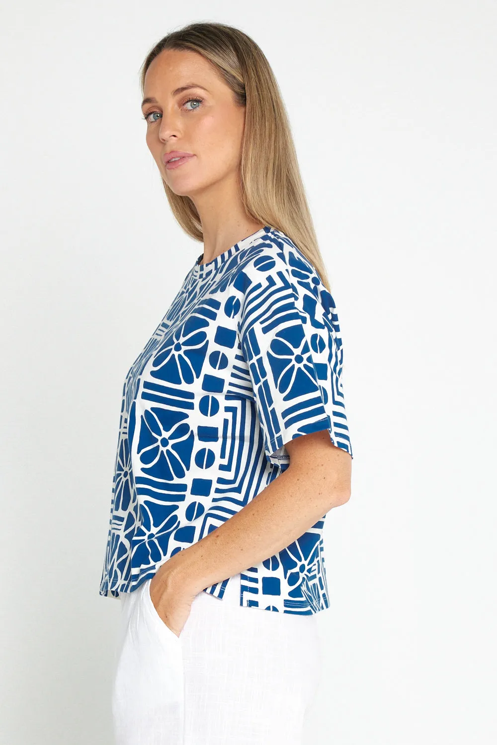 Casablanca Petite Cotton Tee - China Blue Print