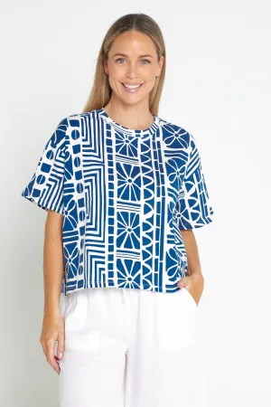 Casablanca Petite Cotton Tee - China Blue Print