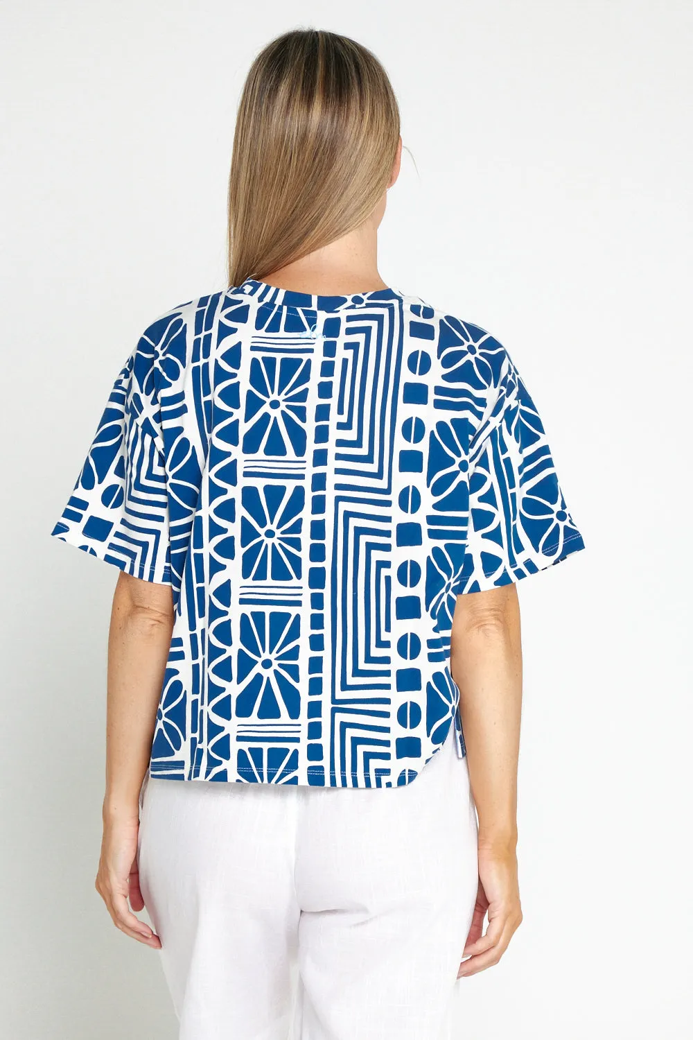 Casablanca Petite Cotton Tee - China Blue Print