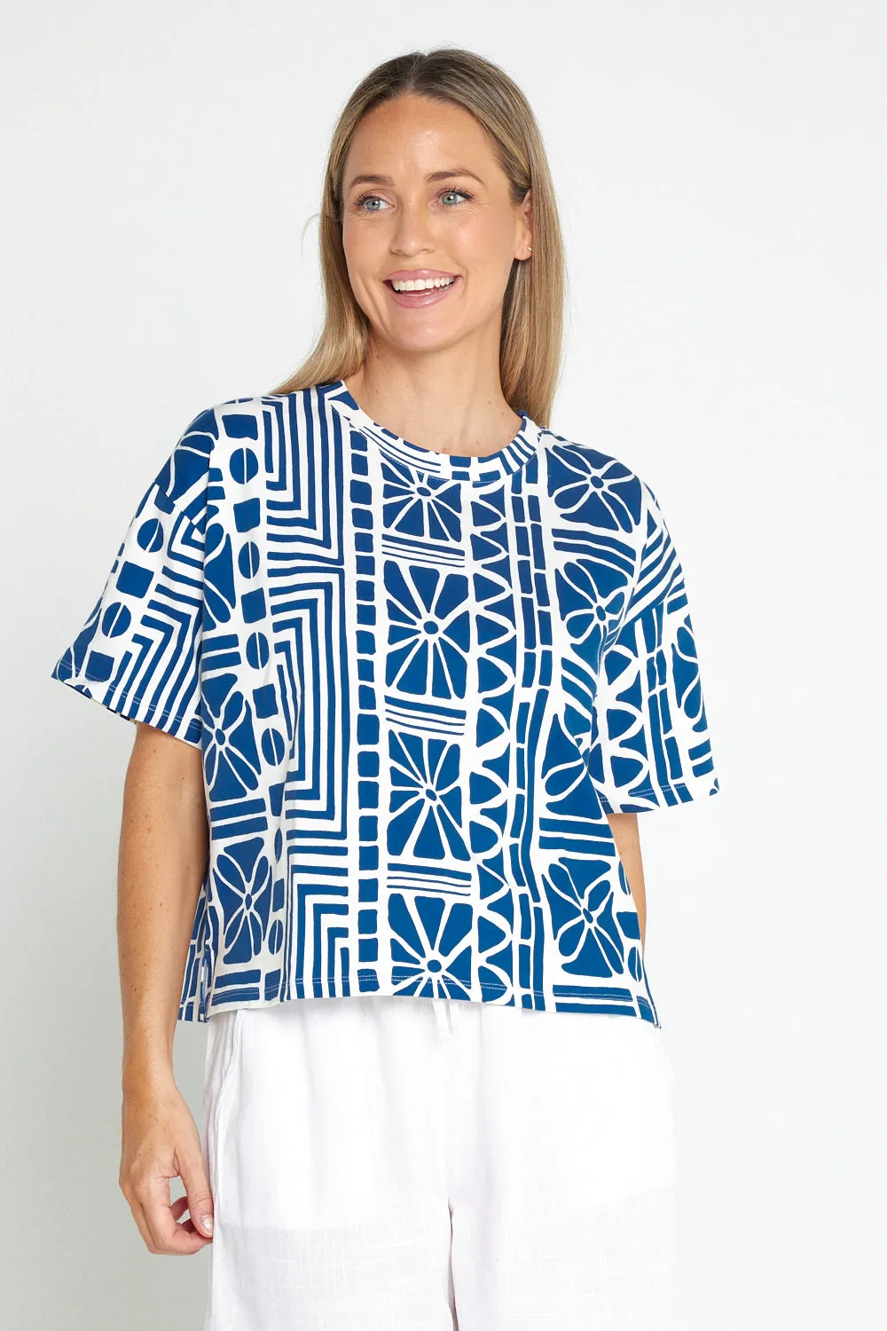 Casablanca Petite Cotton Tee - China Blue Print