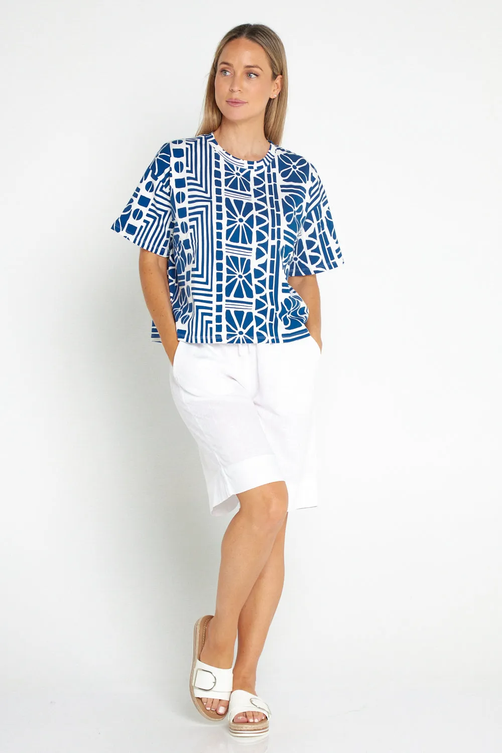 Casablanca Petite Cotton Tee - China Blue Print