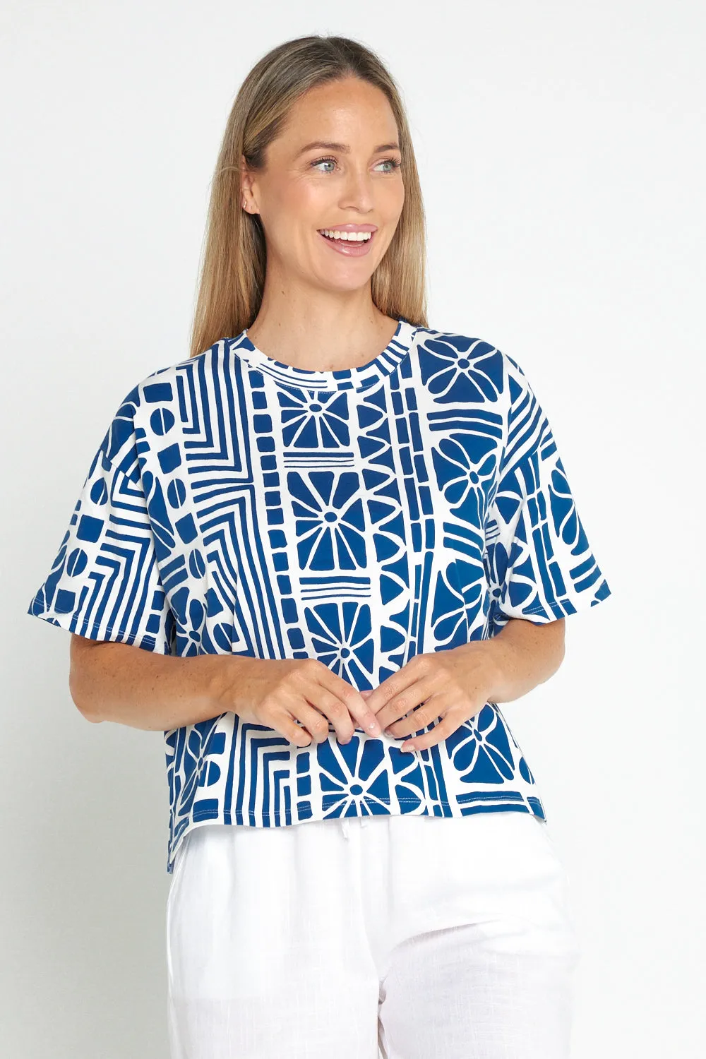 Casablanca Petite Cotton Tee - China Blue Print