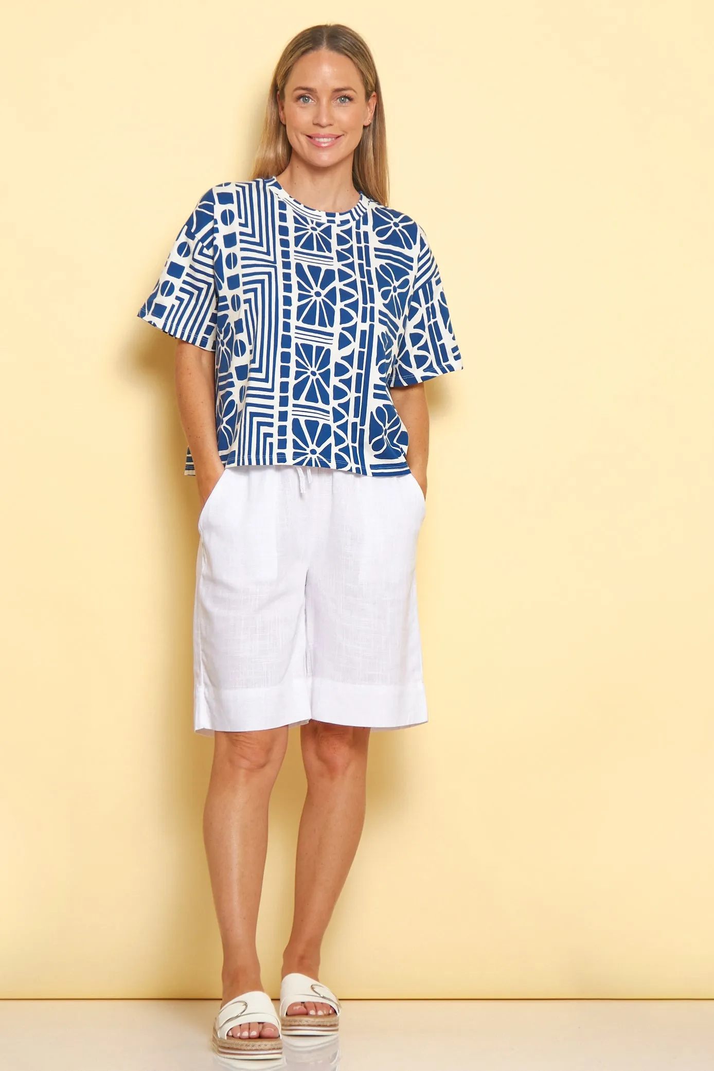 Casablanca Petite Cotton Tee - China Blue Print