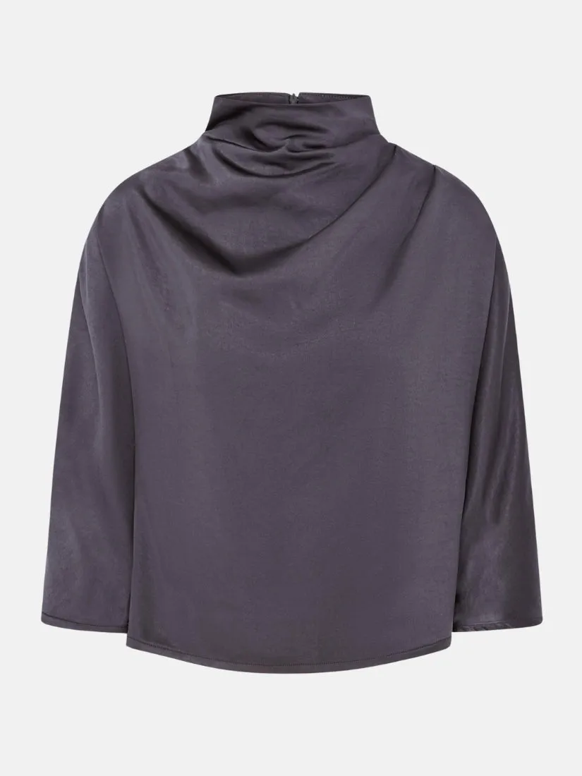 Celeste Cowl Neck Black Satin Top