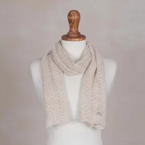 Champagne Gossamer Textured 100% Baby Alpaca Wrap Scarf in Champagne from Peru