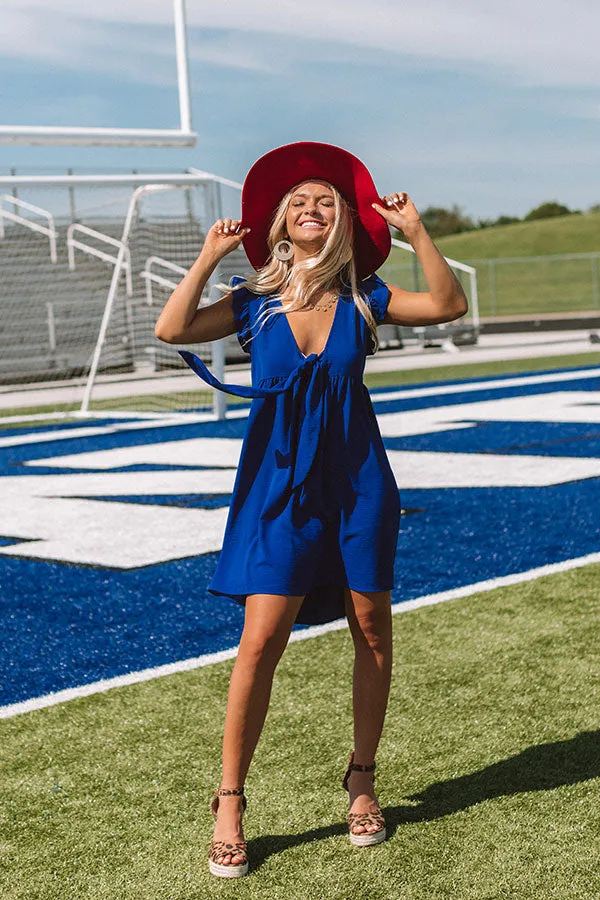 Champs And Cheers Front Tie Dress in Royal Blue