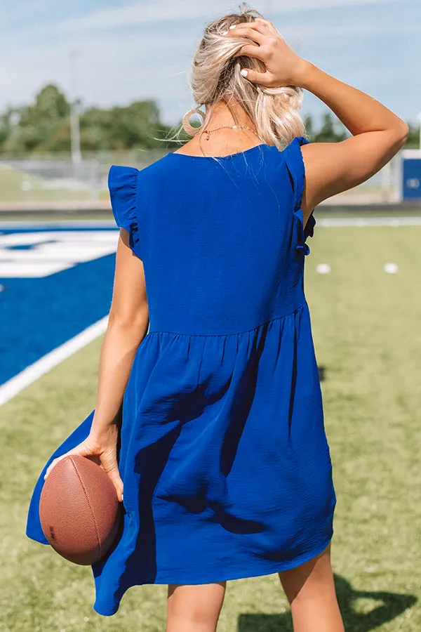 Champs And Cheers Front Tie Dress in Royal Blue