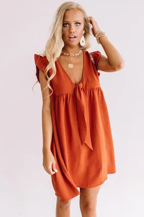 Champs And Cheers Front Tie Dress in Rust