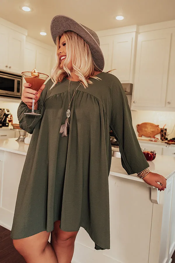 Charming Pose Babydoll Dress In Army Green Curves