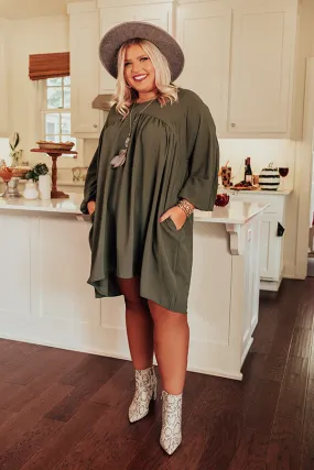 Charming Pose Babydoll Dress In Army Green Curves