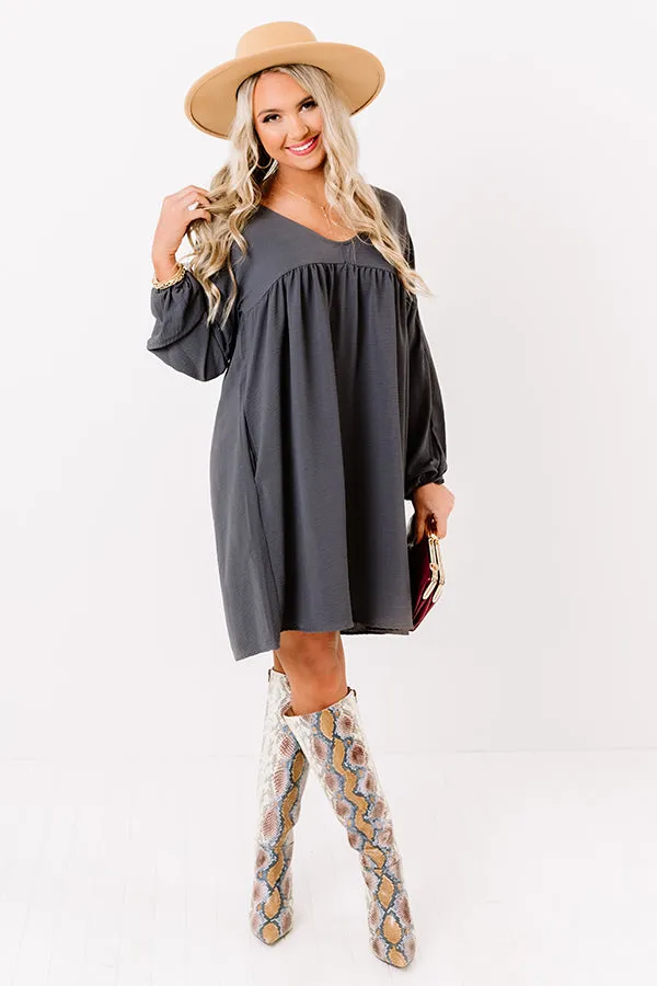 Charming Pose Babydoll Dress In Charcoal