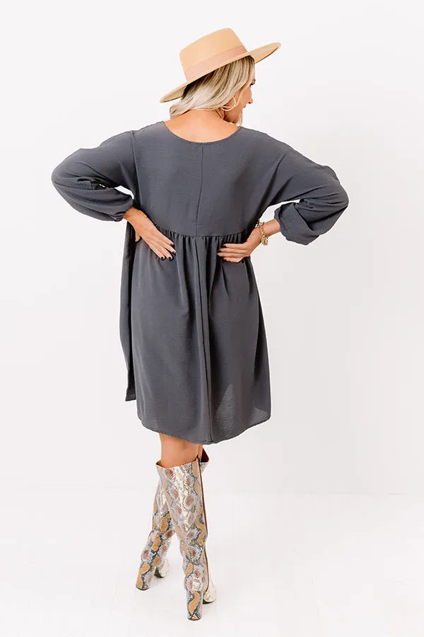 Charming Pose Babydoll Dress In Charcoal