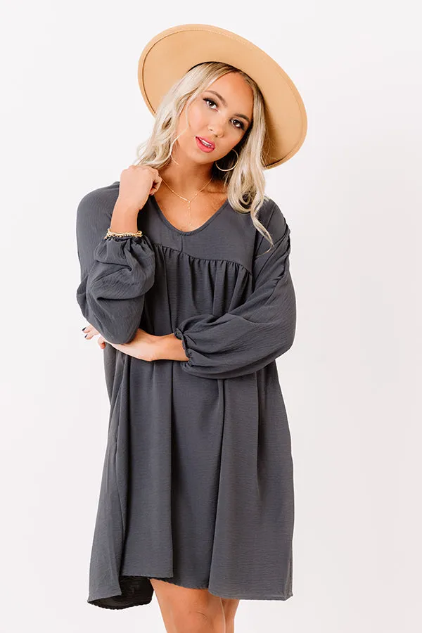 Charming Pose Babydoll Dress In Charcoal