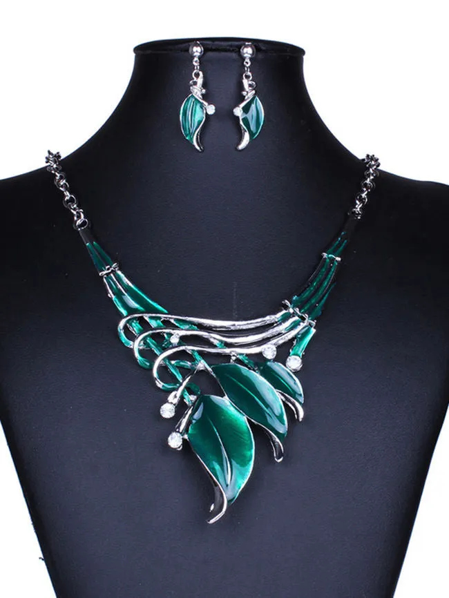 Cheap Classic Color Leaves Necklace Earrings Set