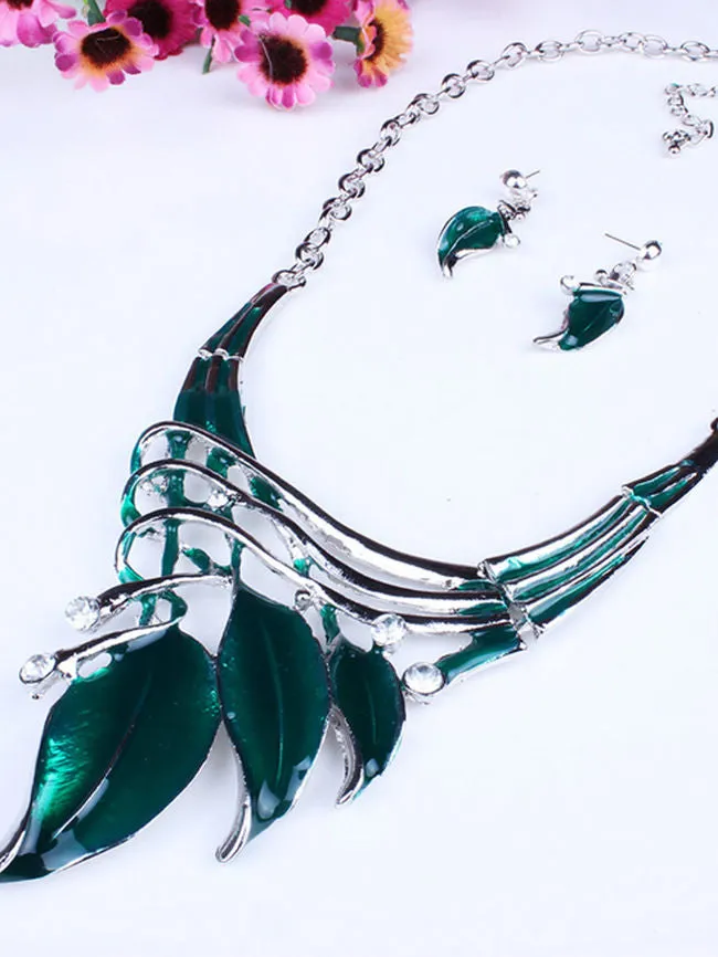 Cheap Classic Color Leaves Necklace Earrings Set