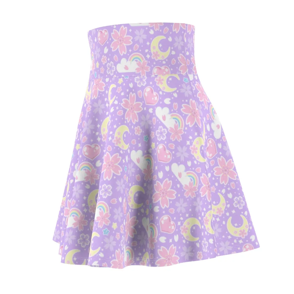 Cherry Blossom Dreams Purple High Waist Skater Skirt