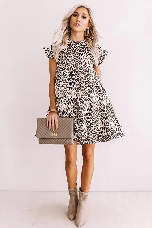 Chic After Sundown Leopard Babydoll Dress in Ivory