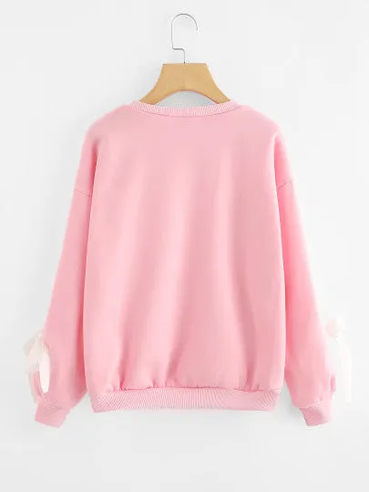 Chic loose fit tie sleeve pullover sweater