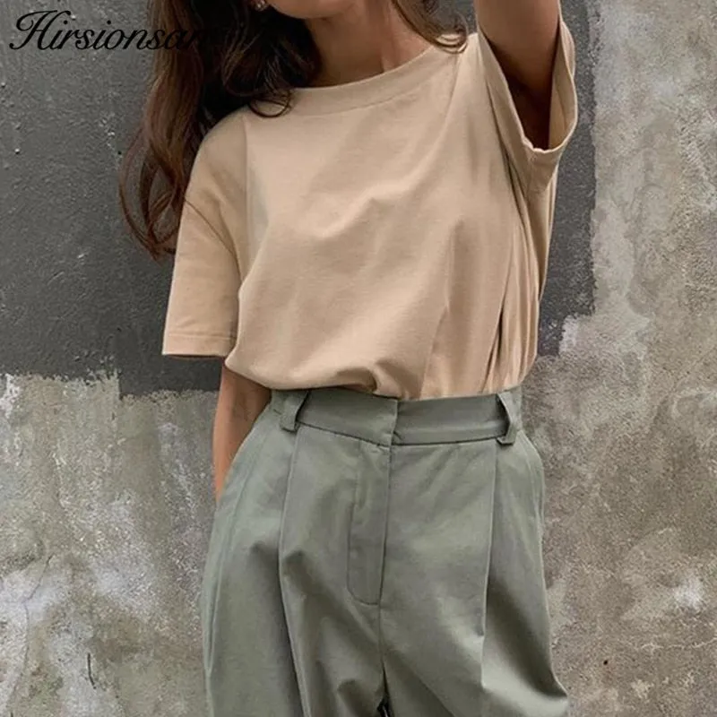 Christmas Gift  100% Cotton T Shirt Women Summer New Oversized Solid Basic Tees 9 Color Casual Loose Tshirt Korean O Neck Khaki Tops