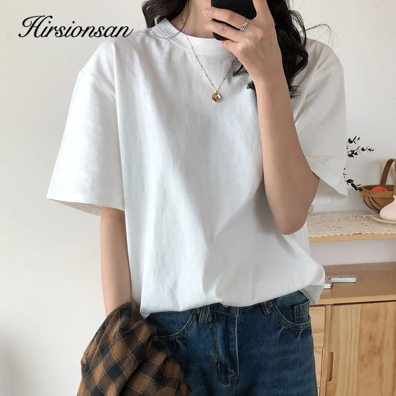 Christmas Gift  100% Cotton T Shirt Women Summer New Oversized Solid Basic Tees 9 Color Casual Loose Tshirt Korean O Neck Khaki Tops