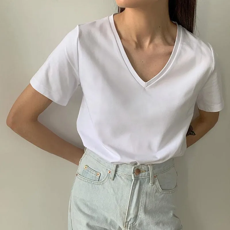 Christmas Gift  100% Cotton T Shirt Women Summer New Oversized Solid Basic Tees 9 Color Casual Loose Tshirt Korean O Neck Khaki Tops