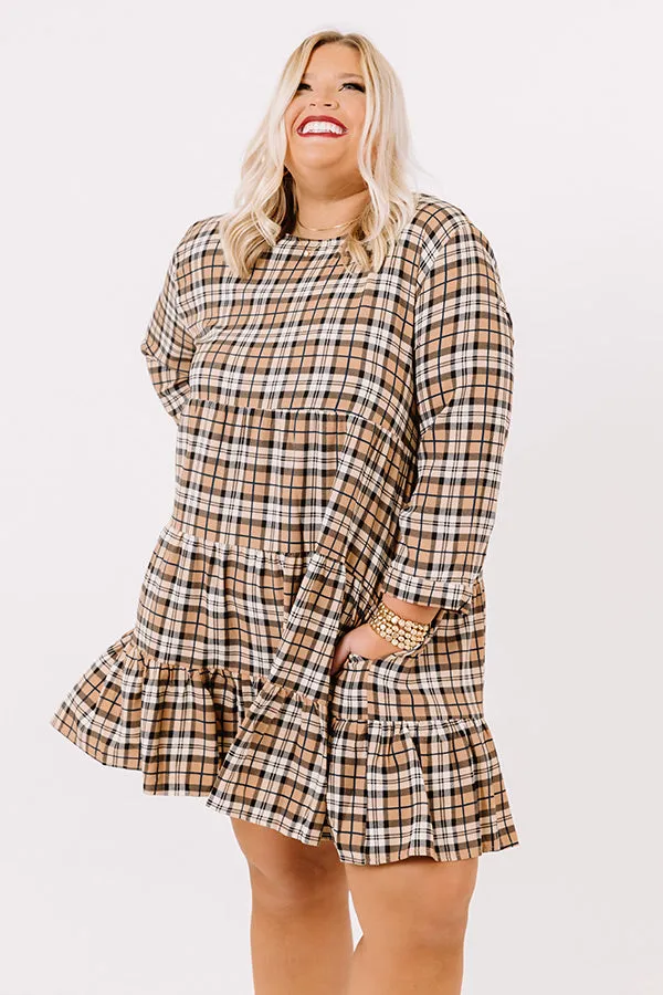 Cinnamon And Spice Plaid Babydoll Dress In Iced Latte   Curves