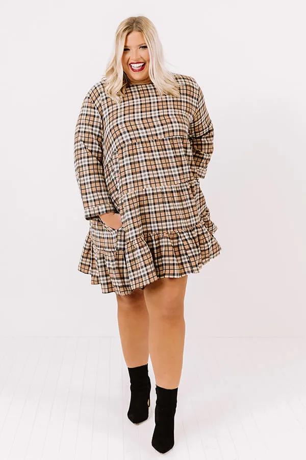 Cinnamon And Spice Plaid Babydoll Dress In Iced Latte   Curves