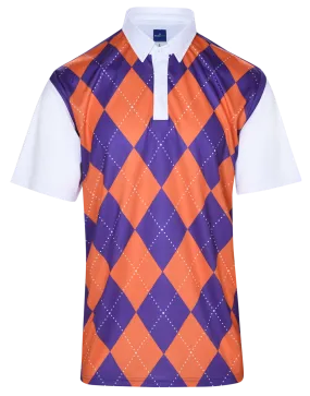 Classic Argyle Mens Golf Polo Shirt - Purple & Orange by ReadyGOLF