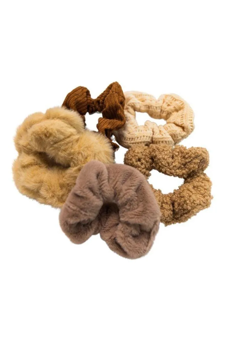 Coffee Brown Scrunchies Set of 5